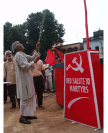 Comrade Ram Naresh Ram Hoisting the Party Flag at Bardhaman