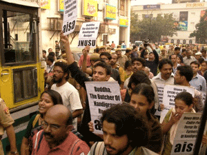 Students protesting against incidents in Nandigram, in Delhi, Nov. 12